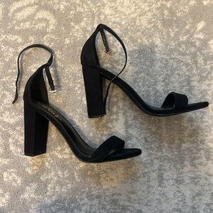 Lulus Taylor black suede ankle strap heels